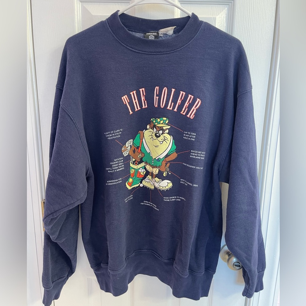 Vintage 90s Warner Bros Looney Tunes Taz the Golfer Sweatshirt - Size Large